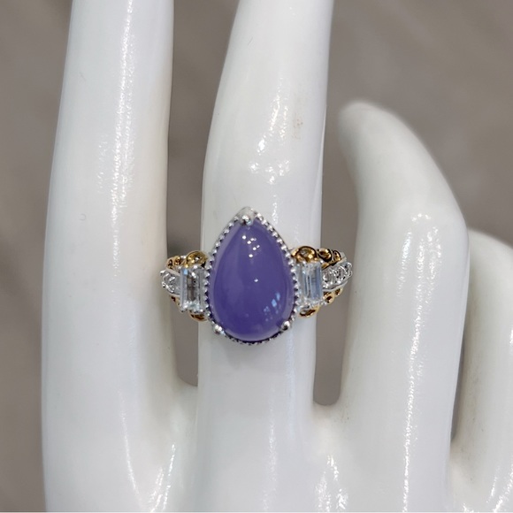 Burmese Purple Jade White Topaz 14K YG Sterling Silver Ring - Picture 12 of 12